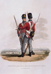 Colnaghi und Cによって出版されたJCスタドラーによって刻まれた「最後の規則1812によると大英帝国の陸軍の衣装」からの最初の軍の部隊の民間人